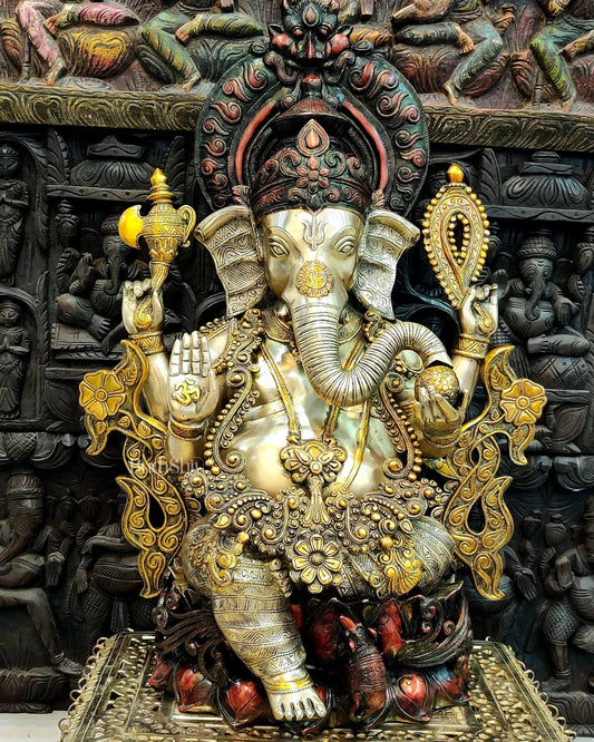 Large Handcrafted Superfine Brass Ganapati Statue - 29" - Budhshiv.com