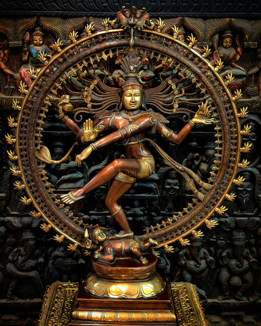 Large Handcrafted Superfine Brass Nataraja Statue - 36" Height - Budhshiv.com