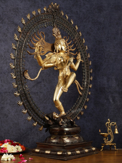 Large Handcrafted Superfine Brass Nataraja Statue - Height 36" - Budhshiv.com