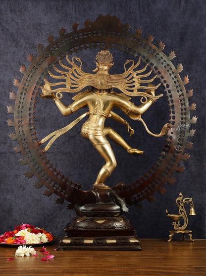 Large Handcrafted Superfine Brass Nataraja Statue - Height 36" - Budhshiv.com
