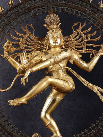 Large Handcrafted Superfine Brass Nataraja Statue - Height 36" - Budhshiv.com