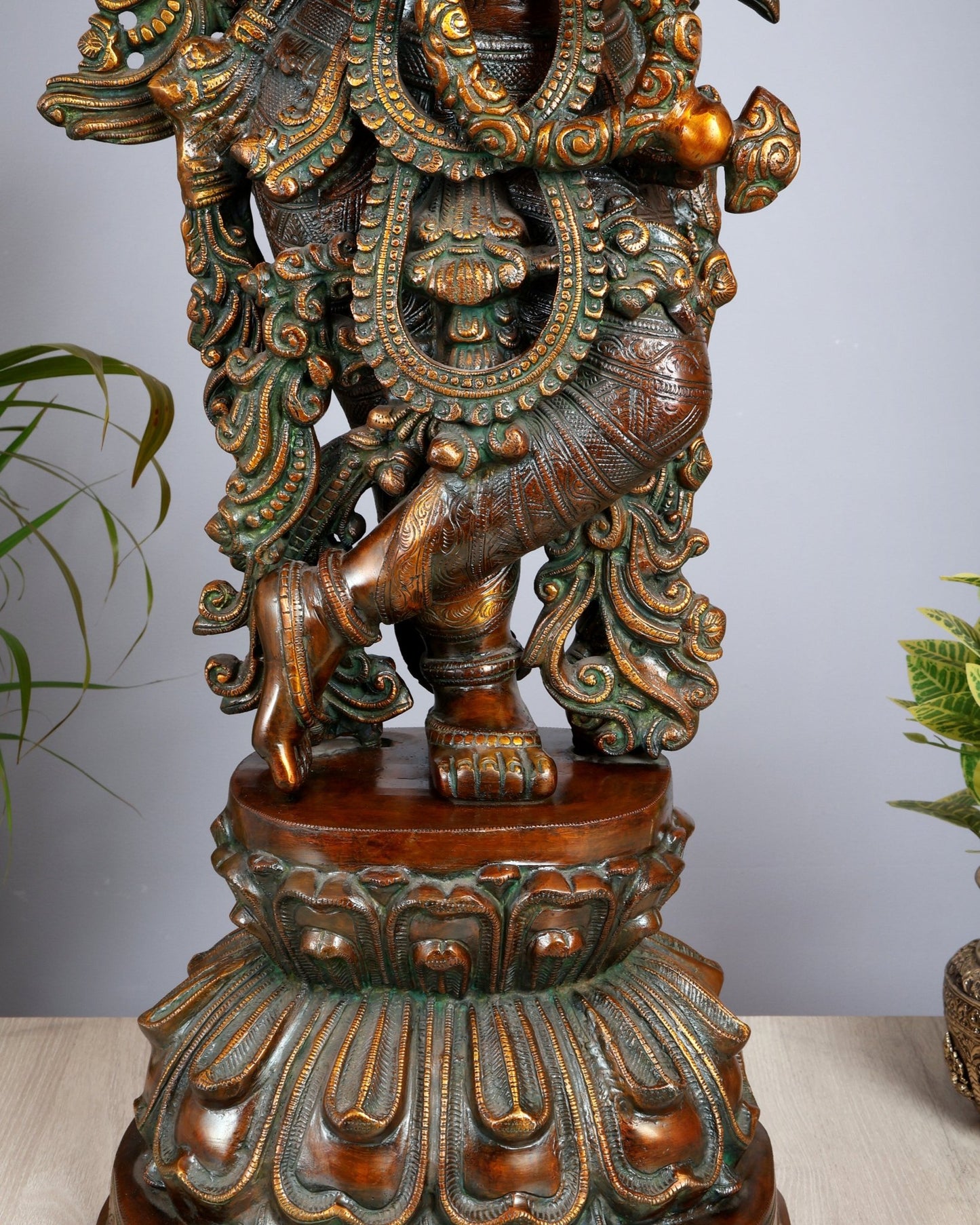 Large Lord Krishna 36" Brass Sculpture – Chola Style - Budhshiv.com