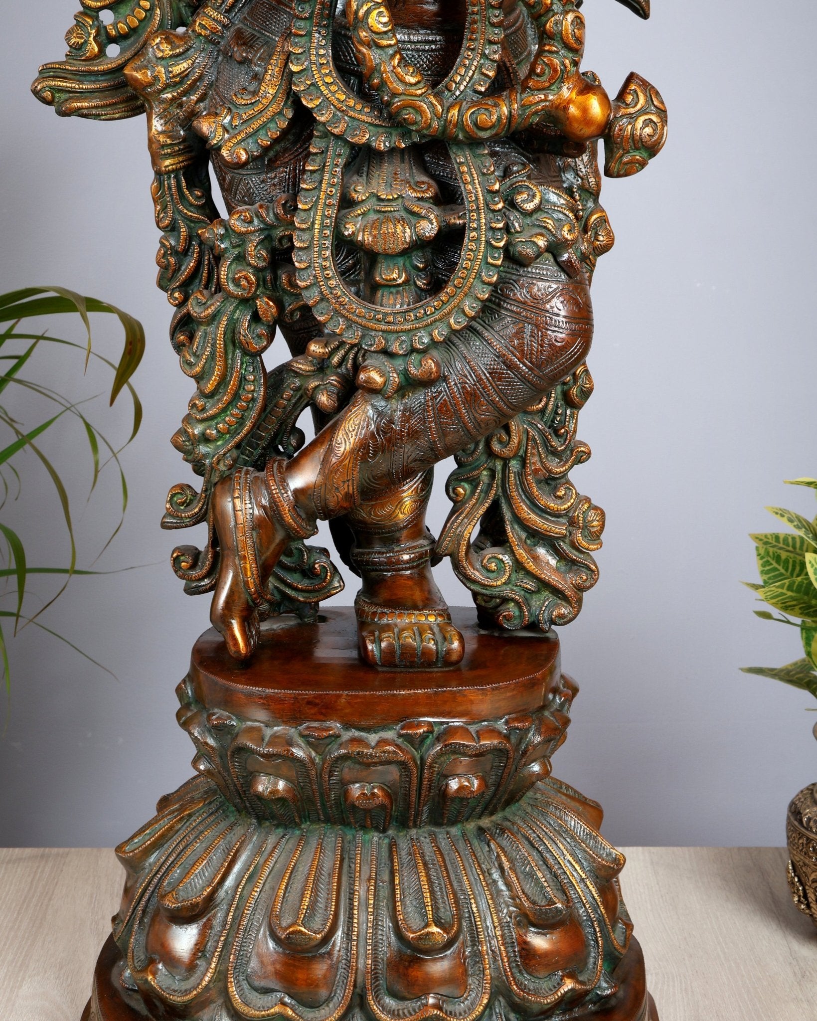 Large Lord Krishna 36" Brass Sculpture – Chola Style - Budhshiv.com