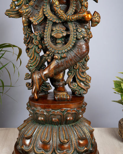 Large Lord Krishna 36" Brass Sculpture – Chola Style - Budhshiv.com
