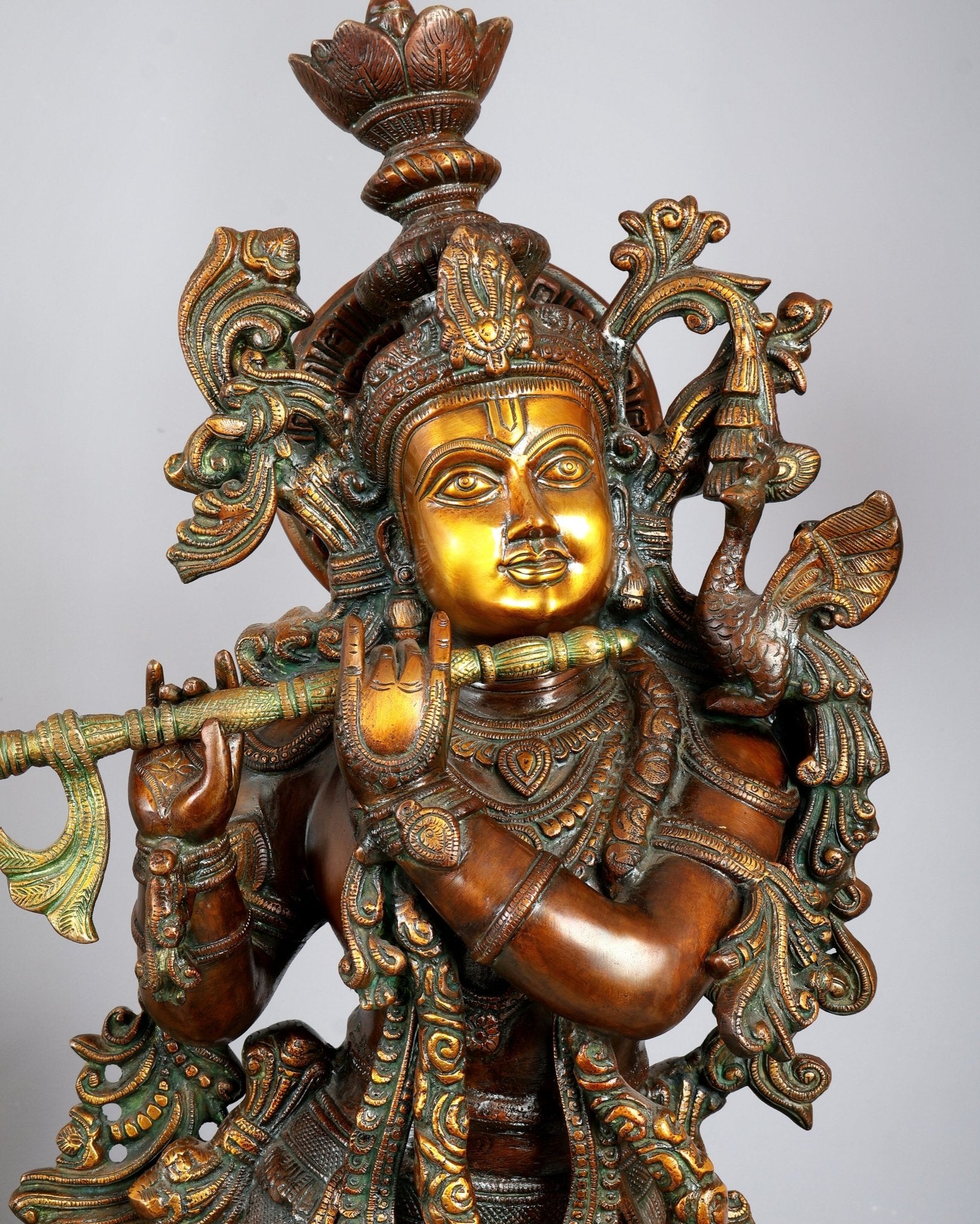 Large Lord Krishna 36" Brass Sculpture – Chola Style - Budhshiv.com