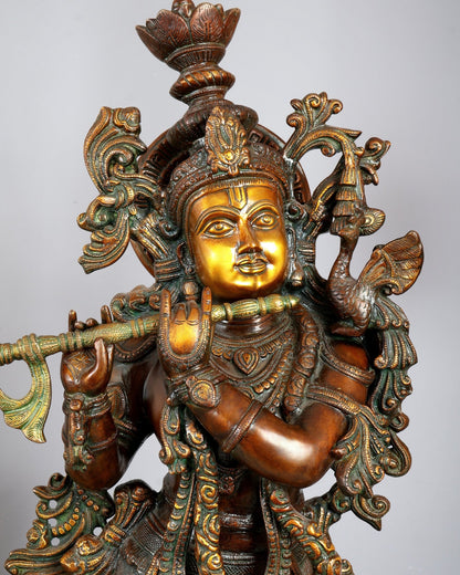 Large Lord Krishna 36" Brass Sculpture – Chola Style - Budhshiv.com