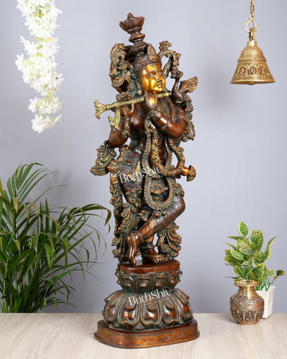Large Lord Krishna 36" Brass Sculpture – Chola Style - Budhshiv.com