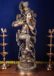Large Lord Krishna Superfine Brass Sculpture - 48 inch, 75 kg - Budhshiv.com