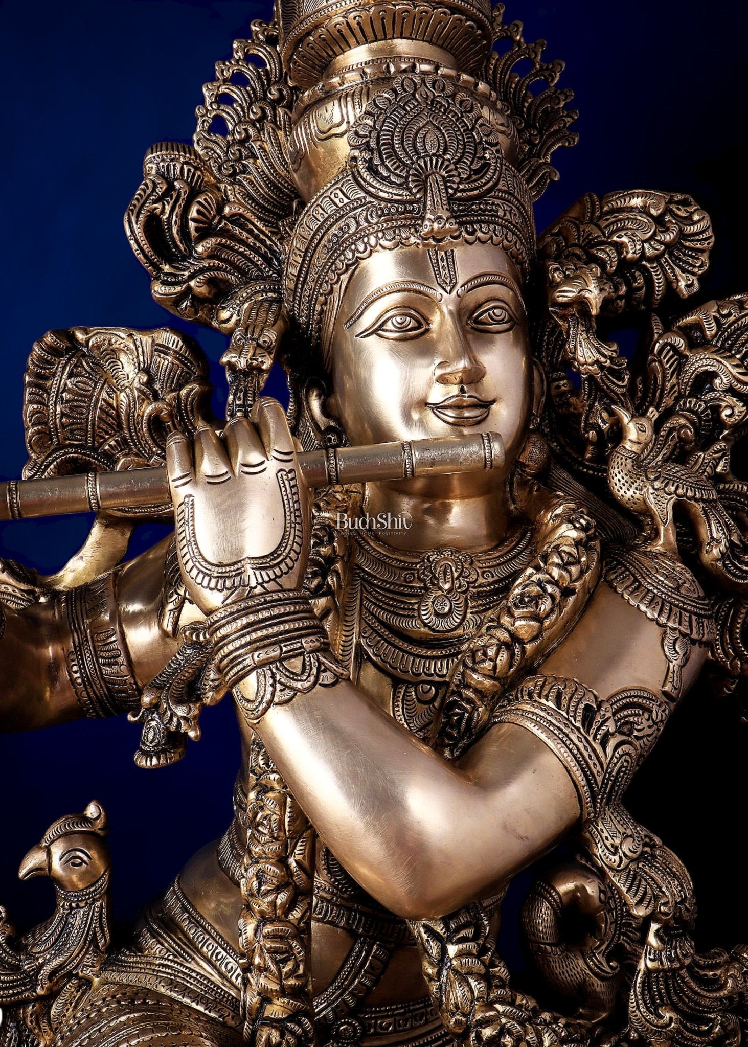 Large Lord Krishna Superfine Brass Sculpture - 48 inch, 75 kg - Budhshiv.com