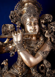 Large Lord Krishna Superfine Brass Sculpture - 48 inch, 75 kg - Budhshiv.com