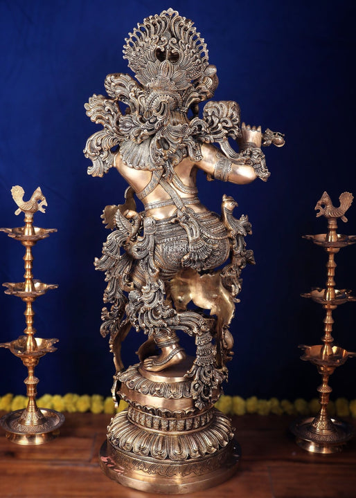 Large Lord Krishna Superfine Brass Sculpture - 48 inch, 75 kg - Budhshiv.com
