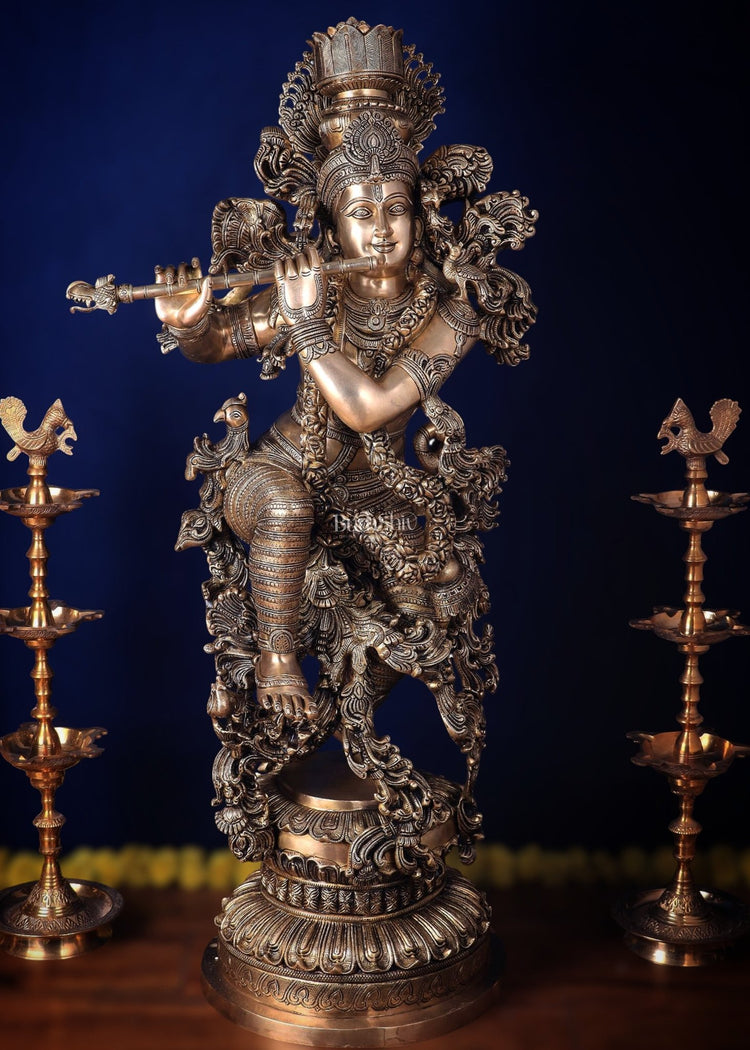 Large Lord Krishna Superfine Brass Sculpture - 48 inch, 75 kg - Budhshiv.com