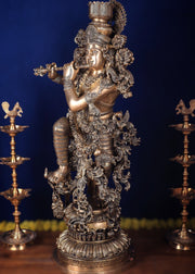 Large Lord Krishna Superfine Brass Sculpture - 48 inch, 75 kg - Budhshiv.com