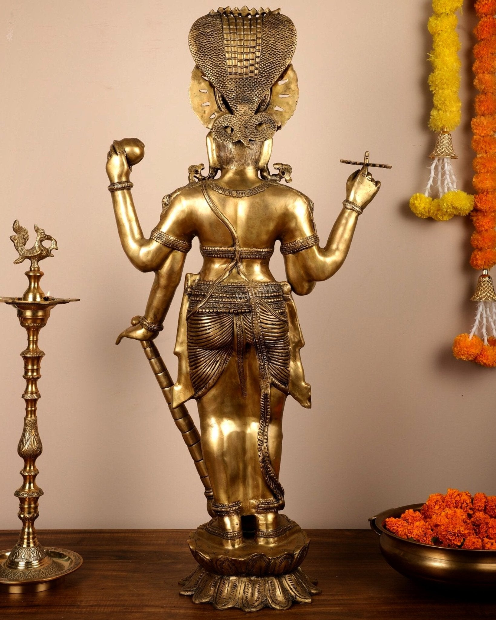 Large Lord Vishnu Brass Idol - 40 Inch Height - Budhshiv.com