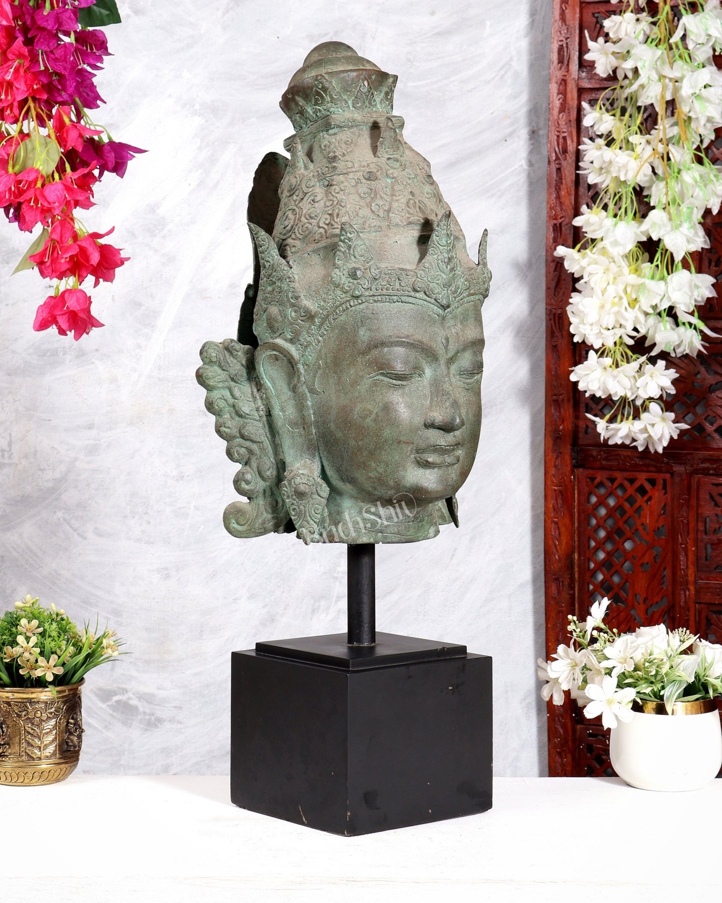 Large Lord Vishnu Face – Indonesian Bronze Handcrafted Sculpture - Budhshiv.com