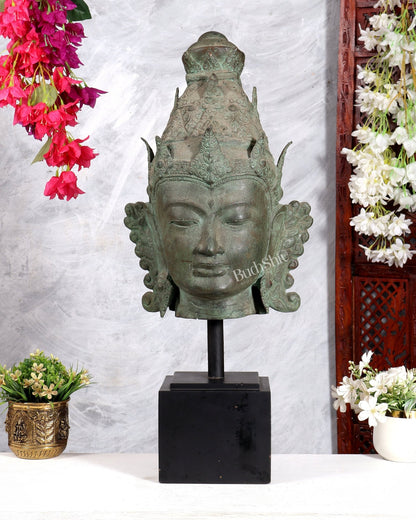 Large Lord Vishnu Face – Indonesian Bronze Handcrafted Sculpture - Budhshiv.com