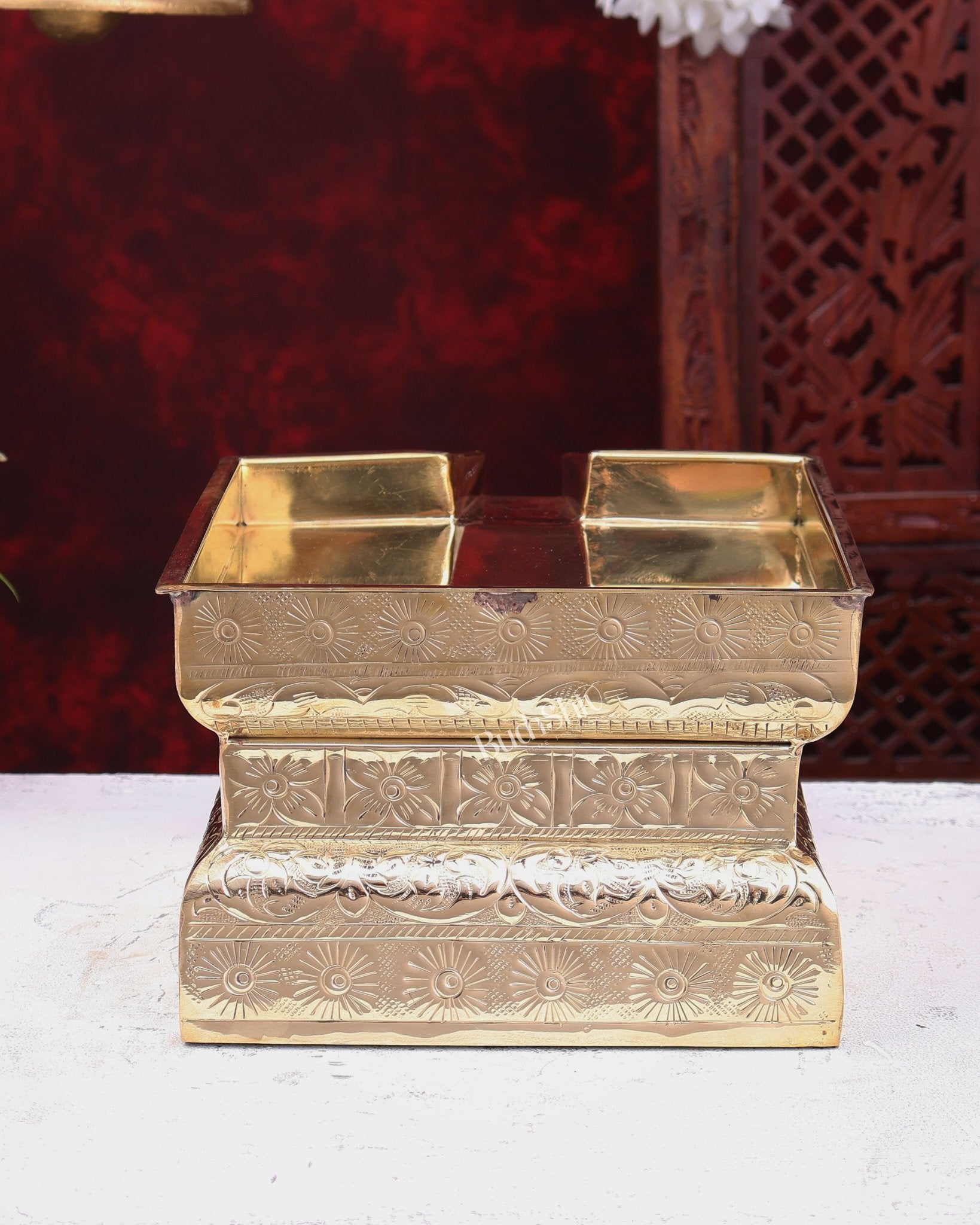 Large Premium Brass Abhishekam Patra with 14-Inch Idol Platform – Traditional Pooja Essential - Budhshiv.com