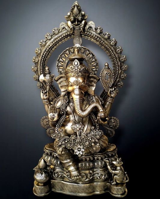 Large Pure Brass Ganapati Statue - 40" Height | Handcrafted Sculpture - Budhshiv.com