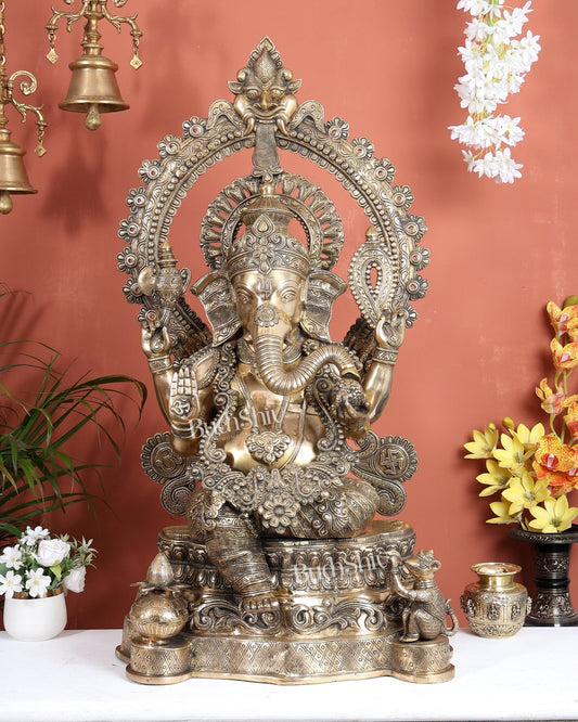Large Pure Brass Ganesha Statue - 40" Height - Budhshiv.com
