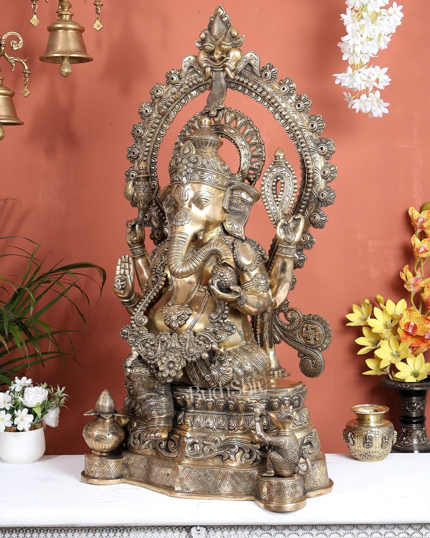 Large Pure Brass Ganesha Statue - 40" Height - Budhshiv.com