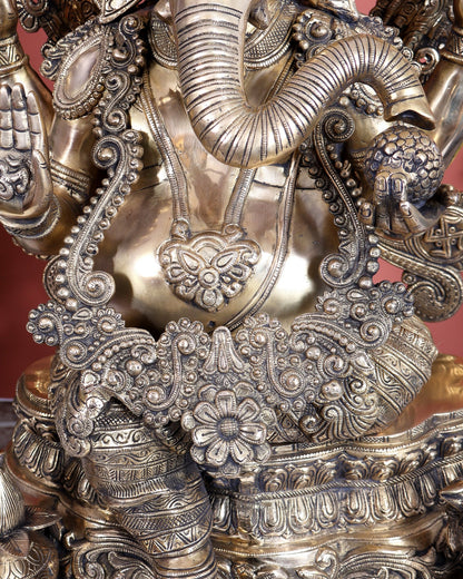 Large Pure Brass Ganesha Statue - 40" Height - Budhshiv.com