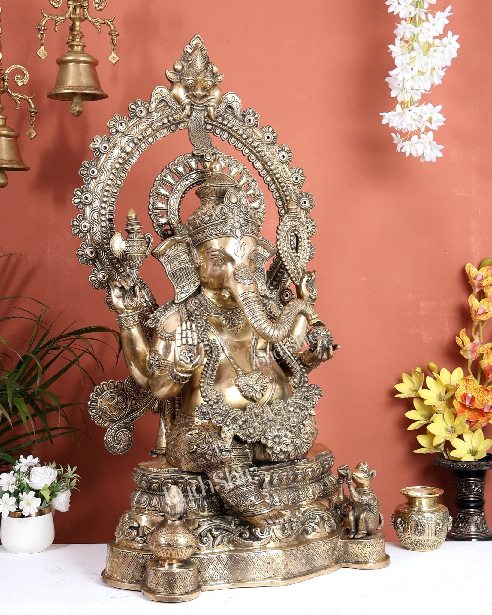 Large Pure Brass Ganesha Statue - 40" Height - Budhshiv.com
