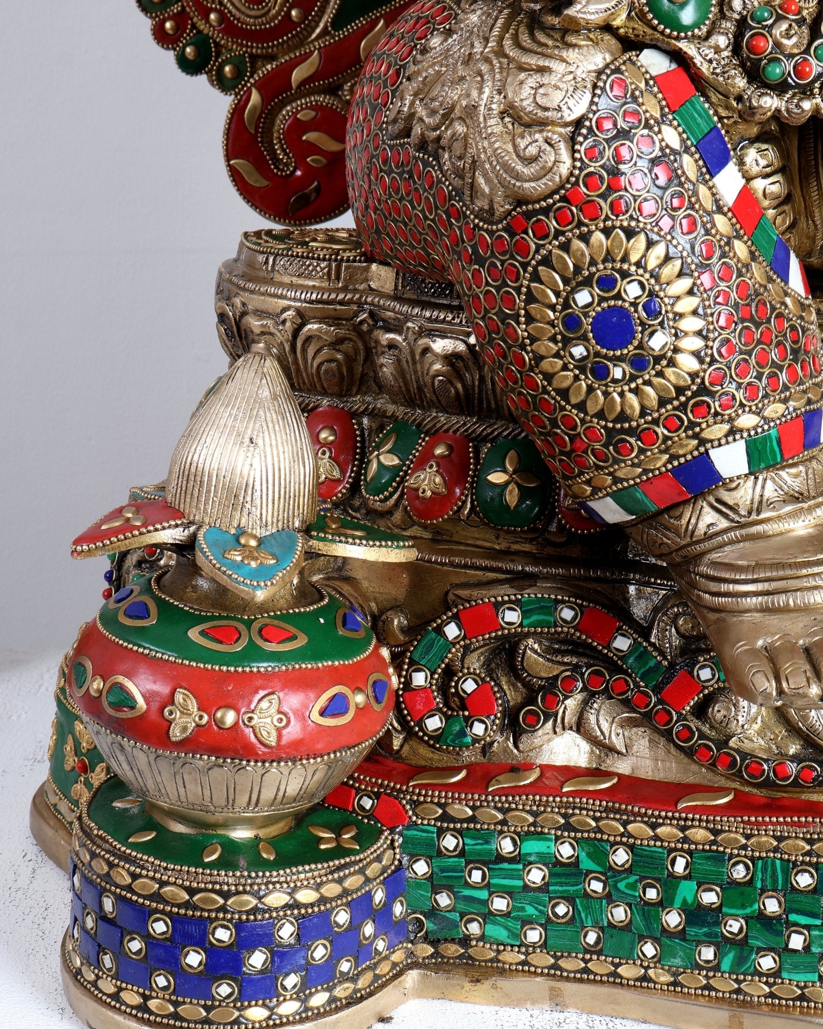 Large Pure Brass Ganesha Statue - 40 inch with stonework - Budhshiv.com