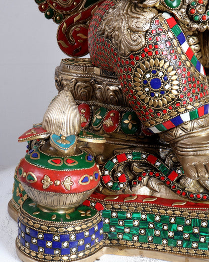 Large Pure Brass Ganesha Statue - 40 inch with stonework - Budhshiv.com