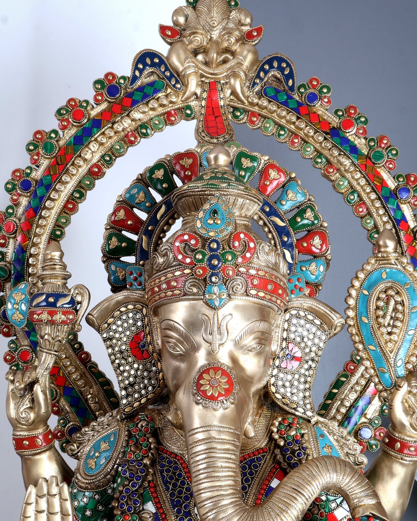 Large Pure Brass Ganesha Statue - 40 inch with stonework - Budhshiv.com