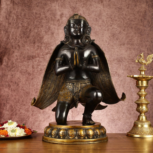 Large Pure Brass Garuda Statue - Black Permanent Heat Treated Finish, 21" Tall, 16kg - Budhshiv.com