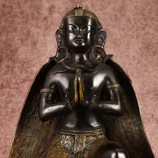 Large Pure Brass Garuda Statue - Black Permanent Heat Treated Finish, 21" Tall, 16kg - Budhshiv.com