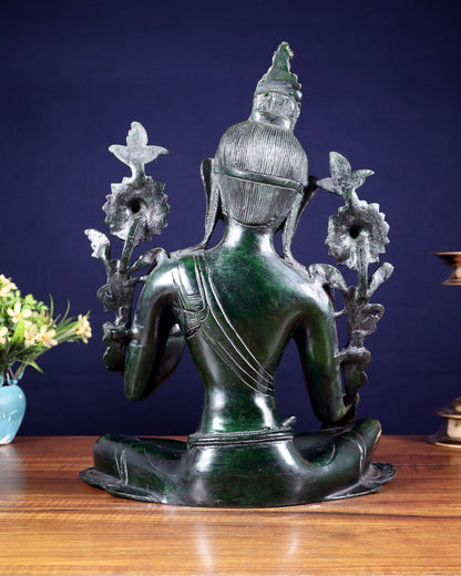 Large Pure Brass Green Tara Idol 13" agate green stone finish - Budhshiv.com