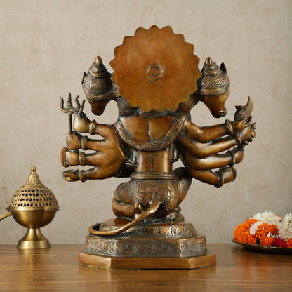 Large Pure Brass Panchmukhi Hanuman Statue – Copper Tone, 17 Inch - Budhshiv.com