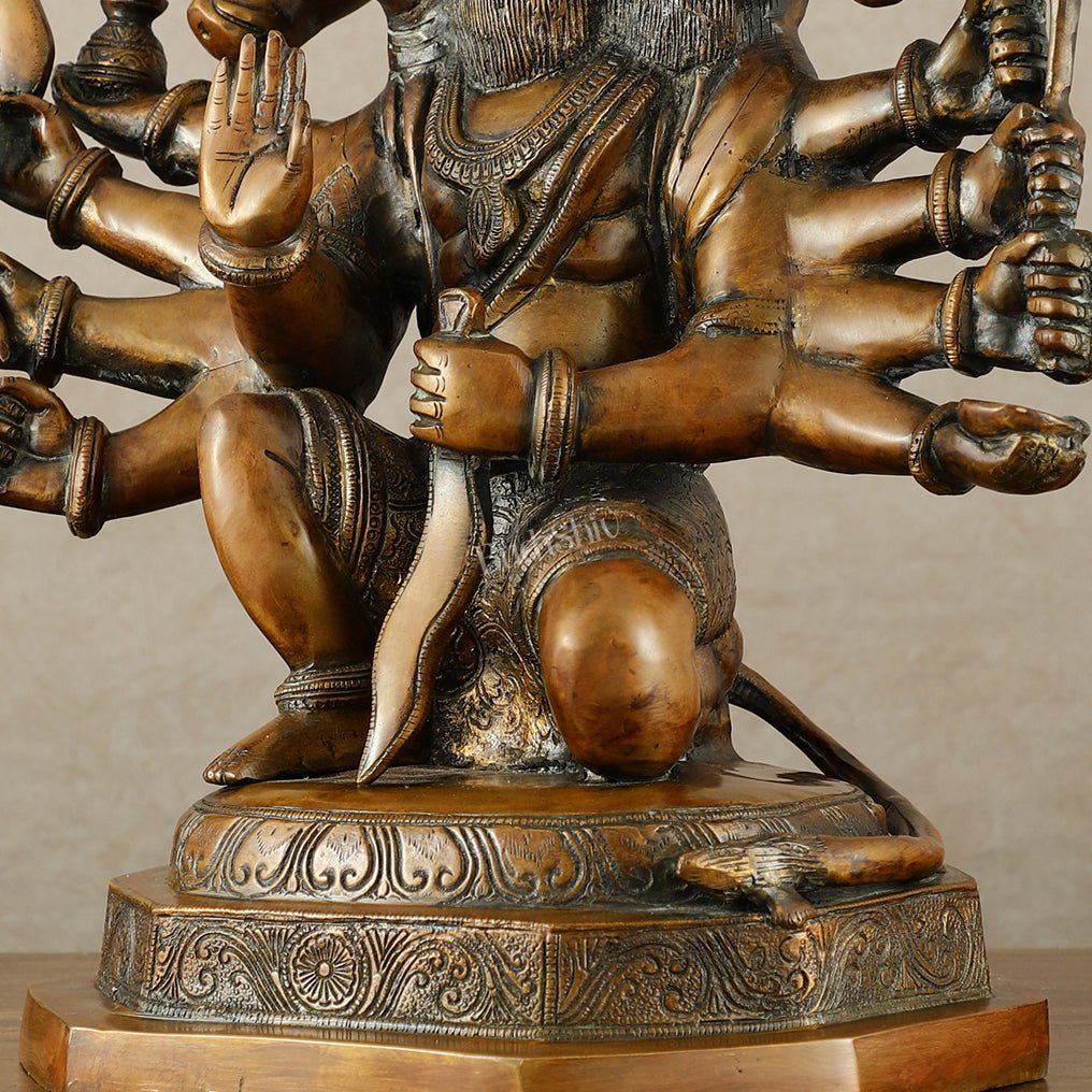 Large Pure Brass Panchmukhi Hanuman Statue – Copper Tone, 17 Inch - Budhshiv.com