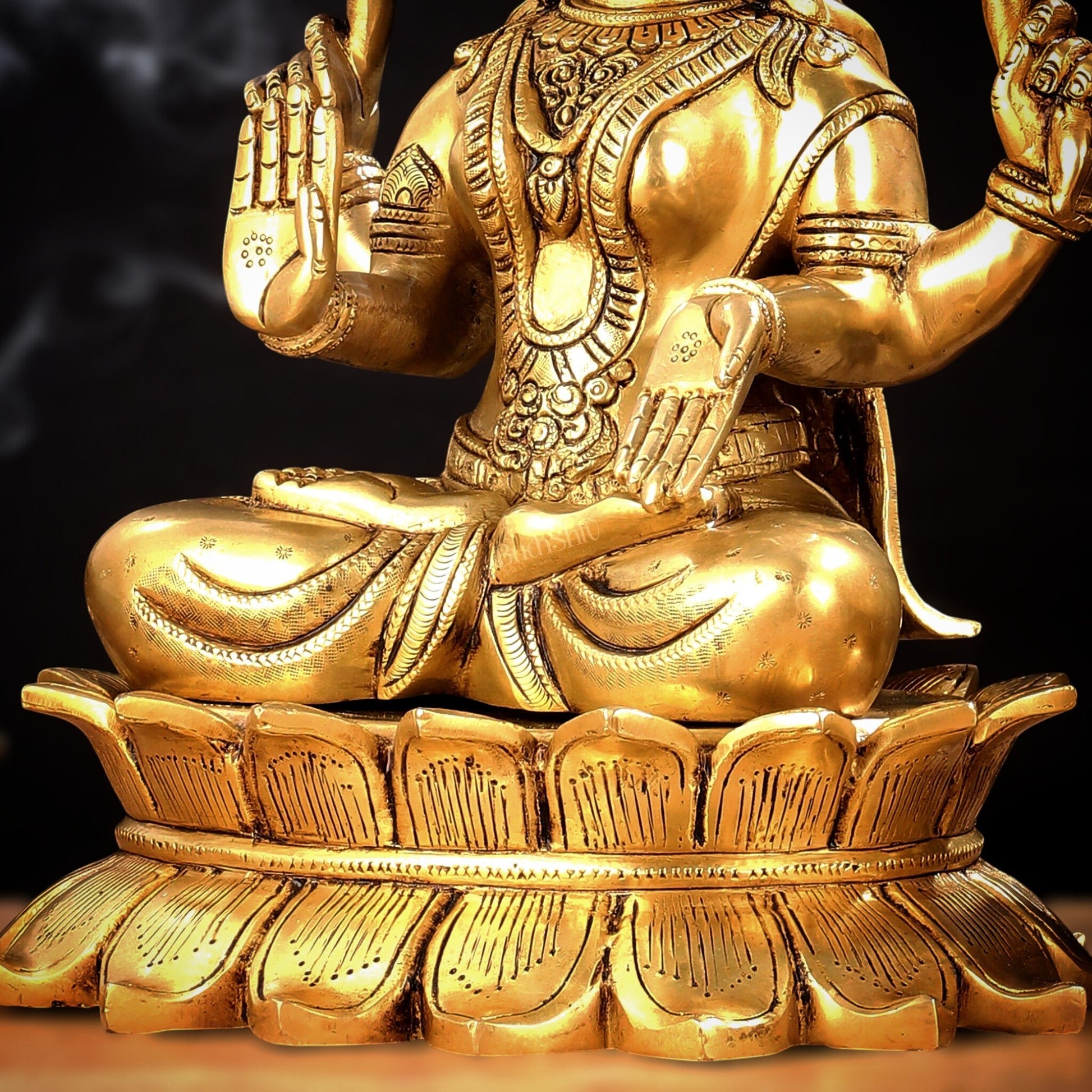 Large Pure Brass Superfine Ganesha and Lakshmi on Lotus Idols - 13.5" - Budhshiv.com
