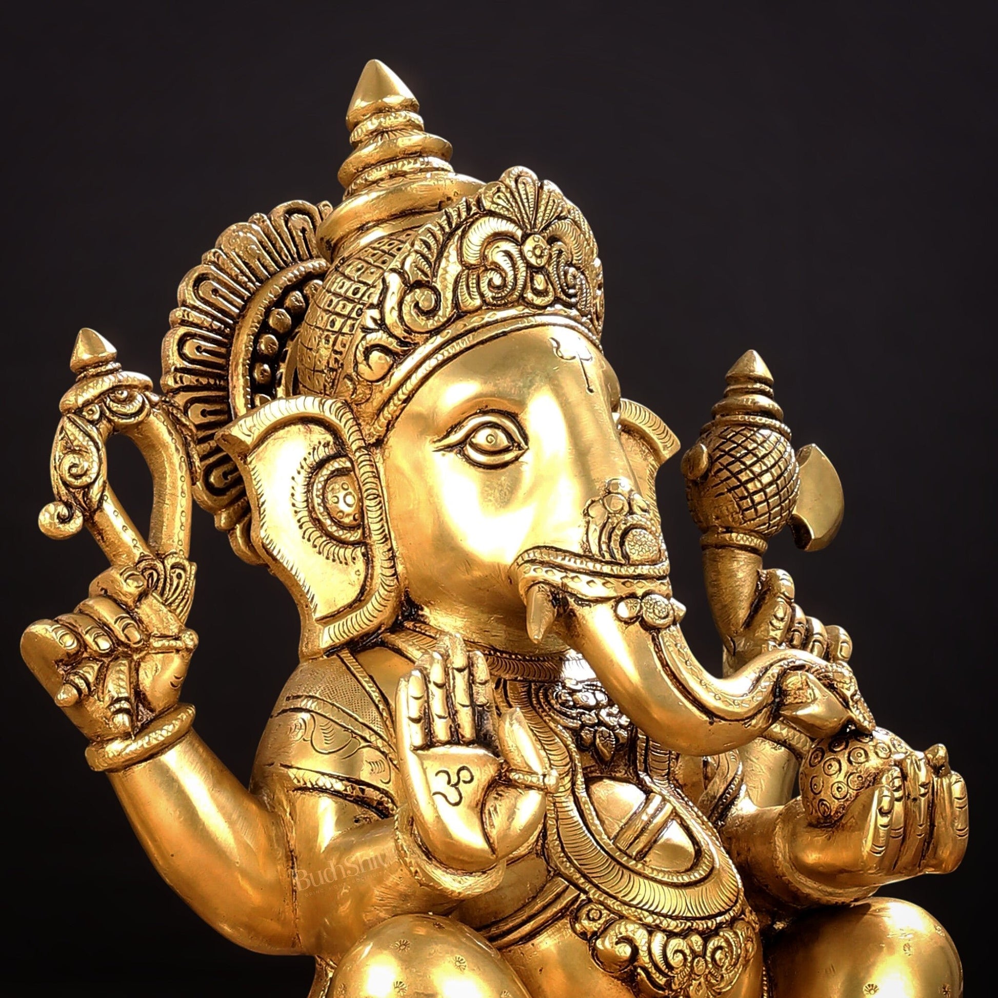 Large Pure Brass Superfine Ganesha and Lakshmi on Lotus Idols - 13.5" - Budhshiv.com