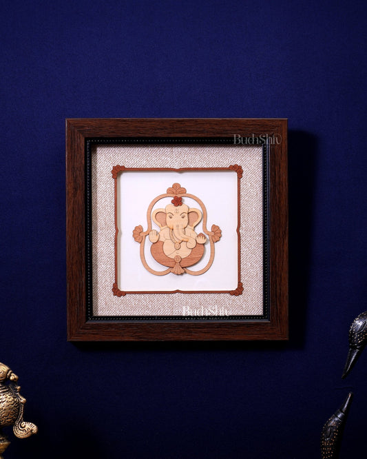Lord Ganesha 3D Wood Carved Wall Hanging with Glass Frame - Budhshiv.com