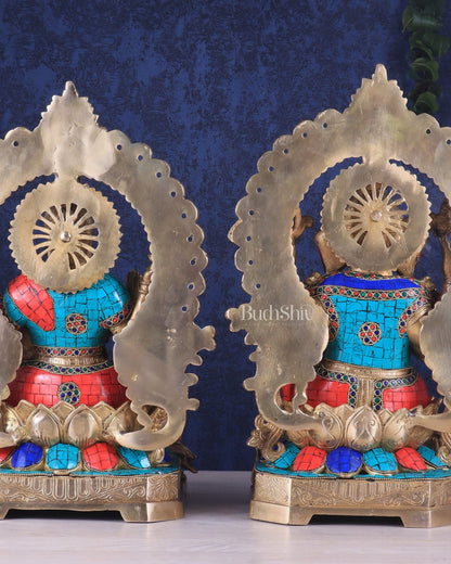 Lord Ganesha and Goddess Lakshmi Brass Statues - Height 18 inches - Budhshiv.com