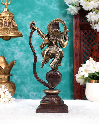 Lord Ganesha Dancing on Snake Brass Statue brown gold tone 11.5 inch - Budhshiv.com