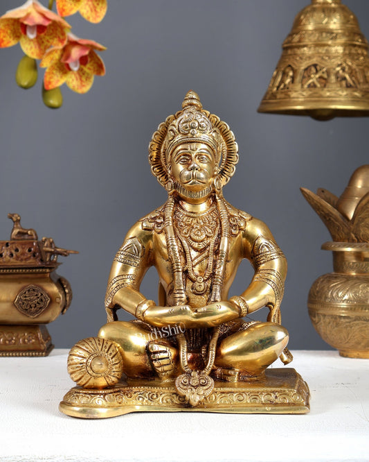 Lord Hanuman meditation Brass Idol 9.5" - Budhshiv.com