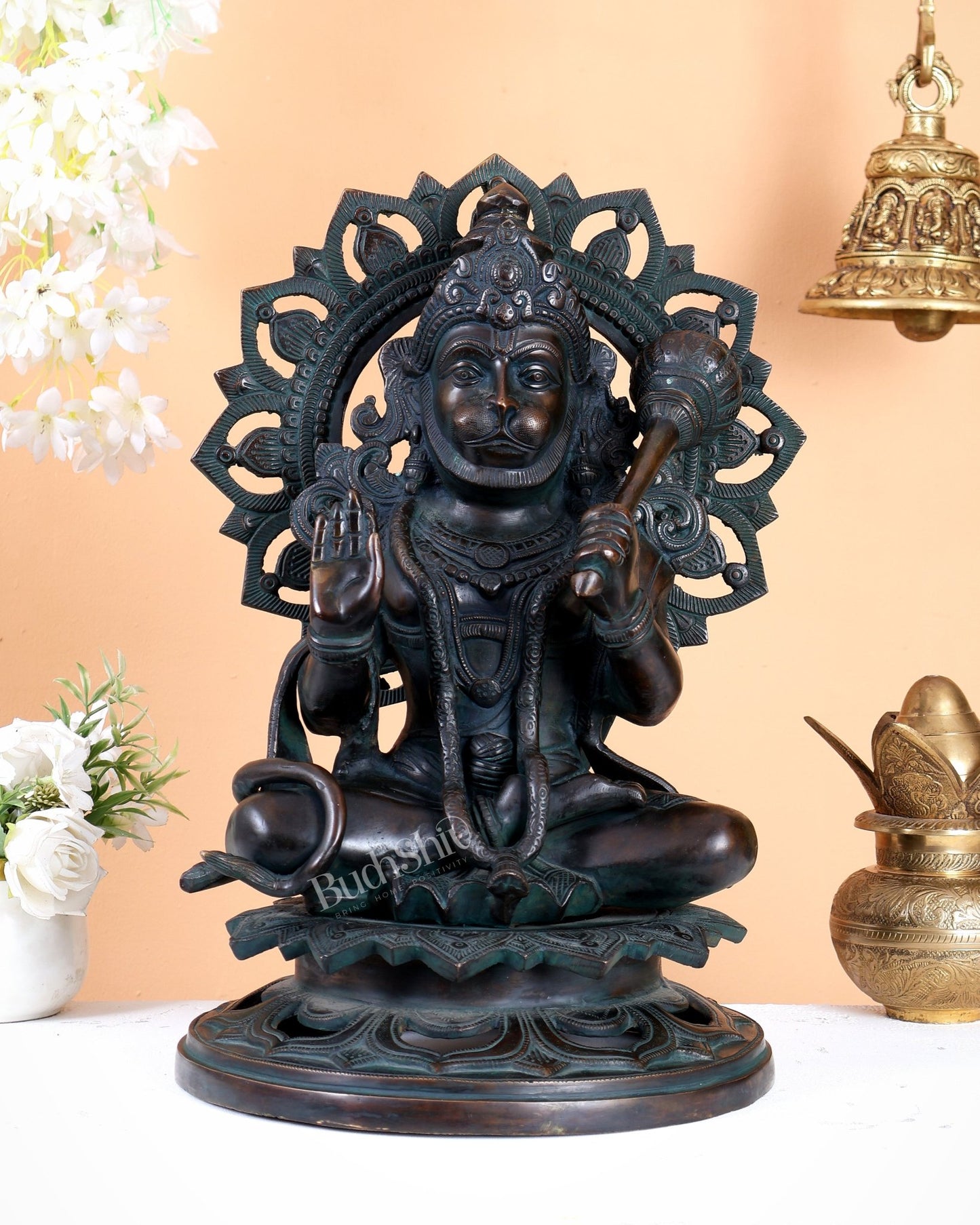 Lord Hanuman Statue - 18 inch Pure Brass Vintage finish - Budhshiv.com