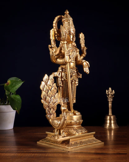 Lord Kartikeya Murugan superfine Brass idol | 15 inch - Budhshiv.com