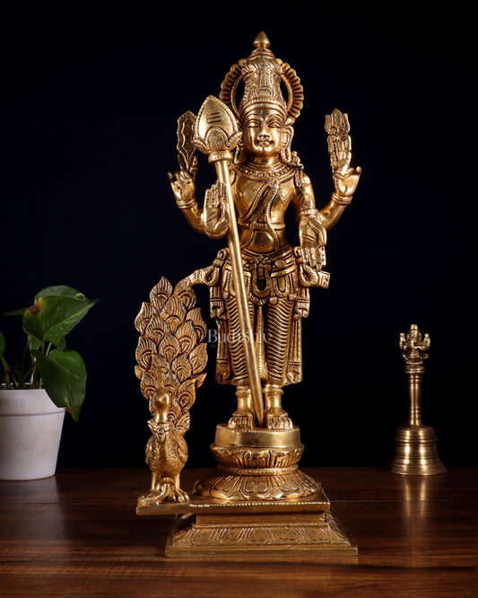 Lord Kartikeya Murugan superfine Brass idol | 15 inch - Budhshiv.com