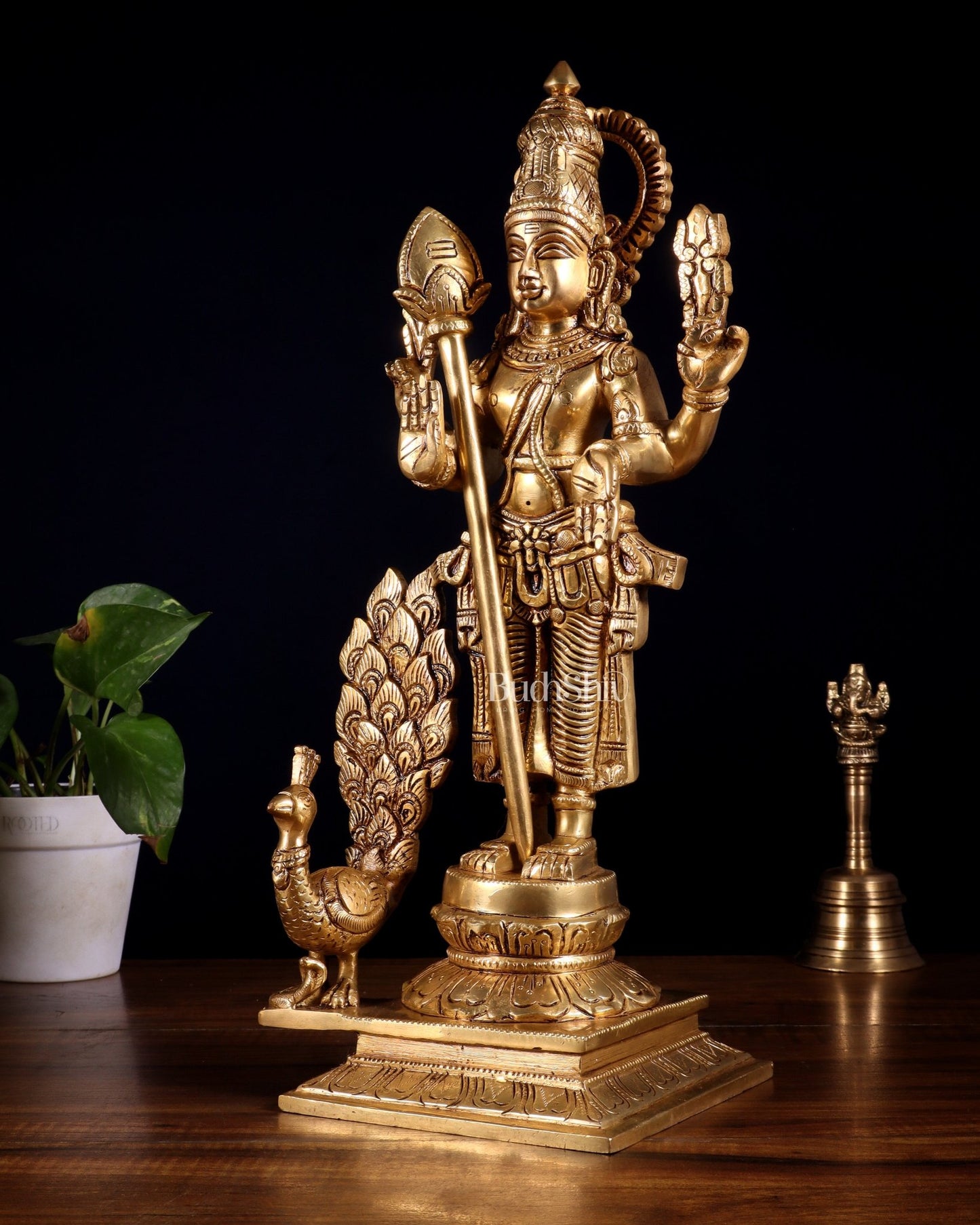 Lord Kartikeya Murugan superfine Brass idol | 15 inch - Budhshiv.com