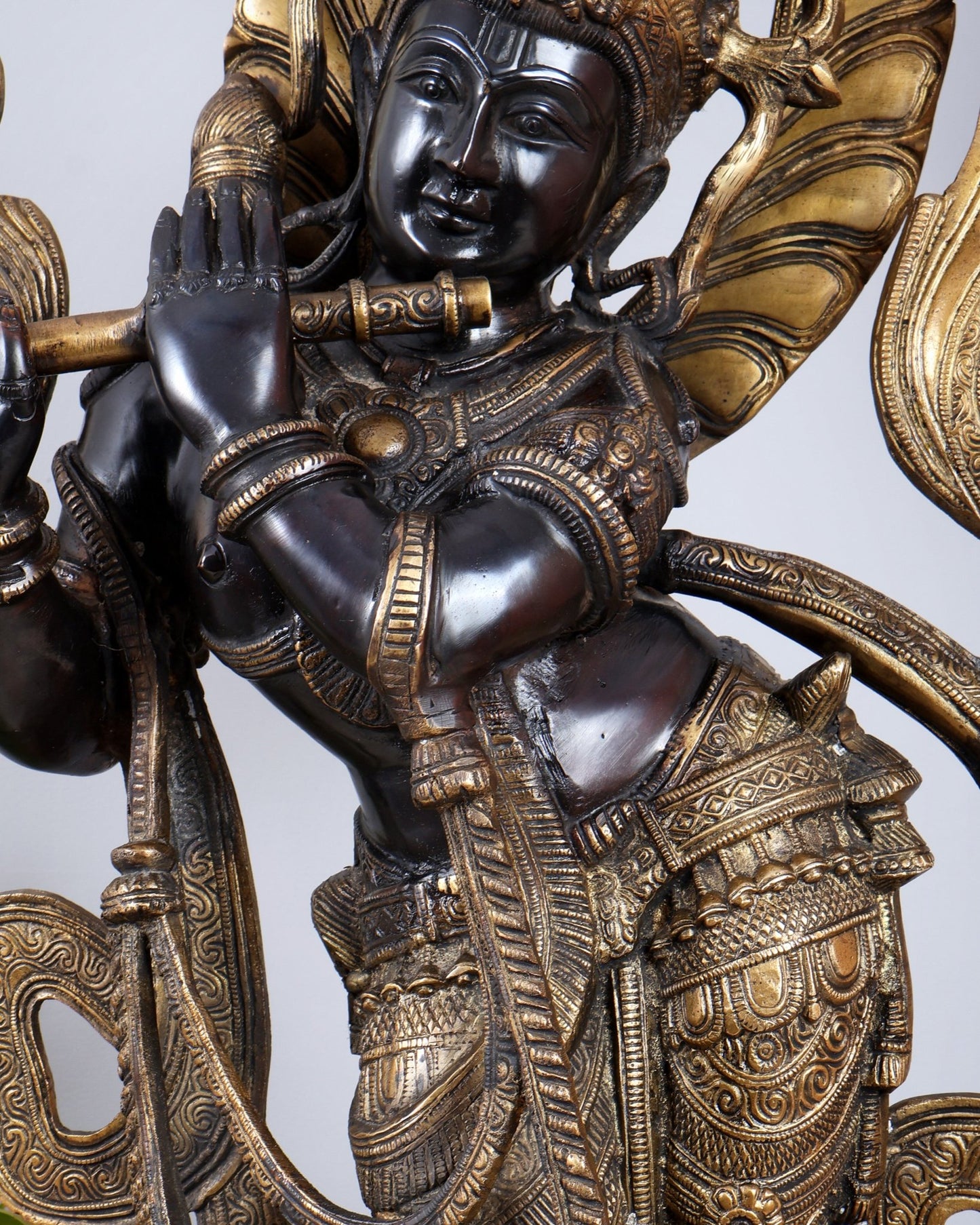 Lord Krishna Brass large Statue - 35 inch black tone - Budhshiv.com