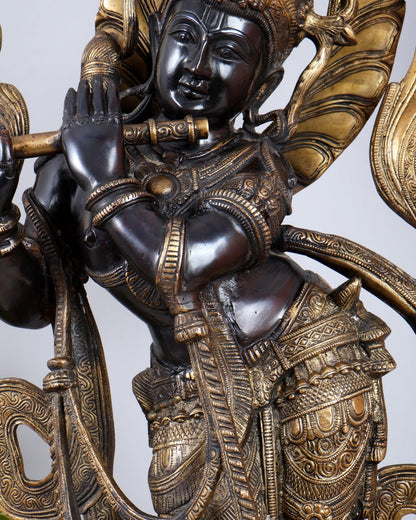 Lord Krishna Brass large Statue - 35 inch black tone - Budhshiv.com