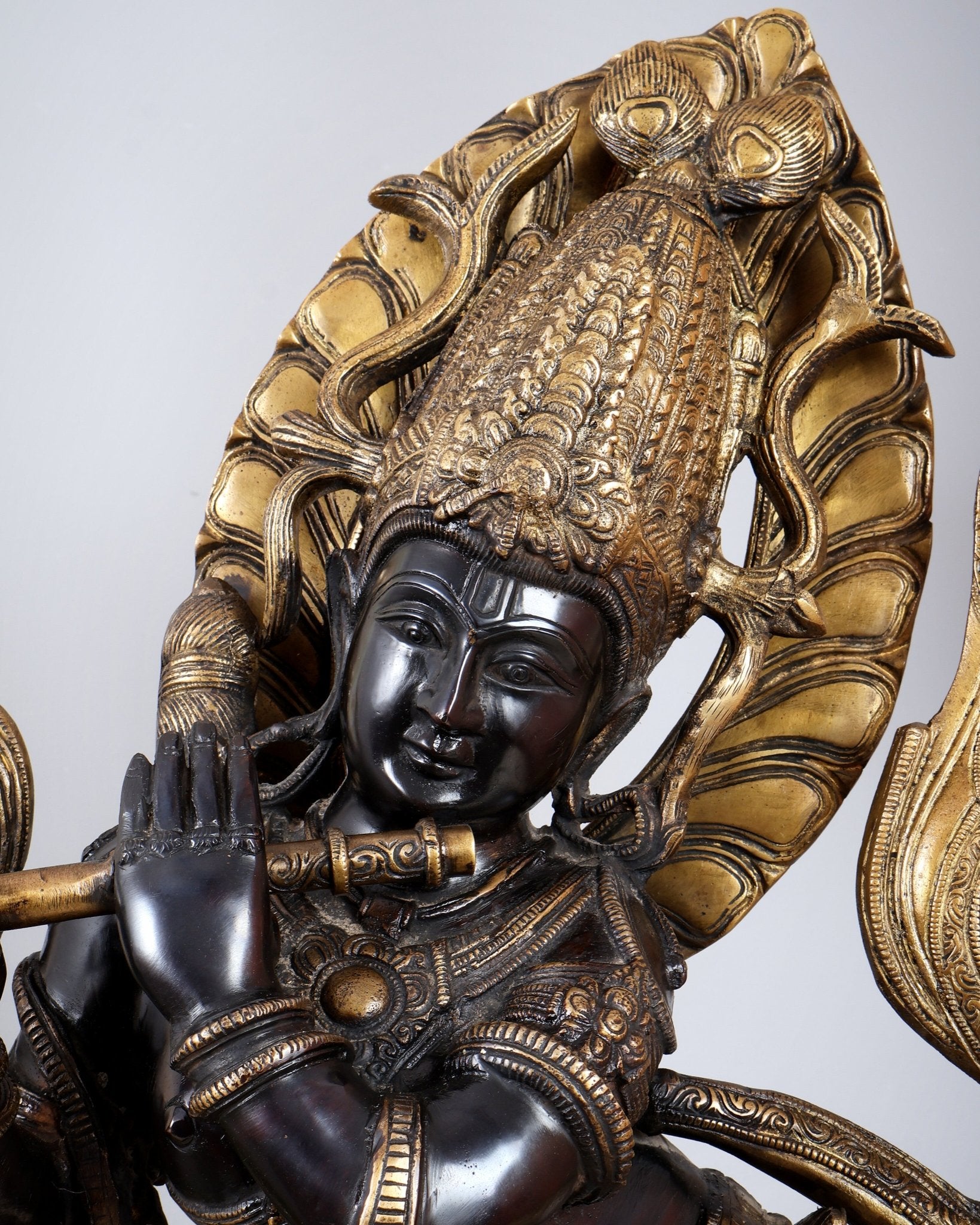 Lord Krishna Brass large Statue - 35 inch black tone - Budhshiv.com