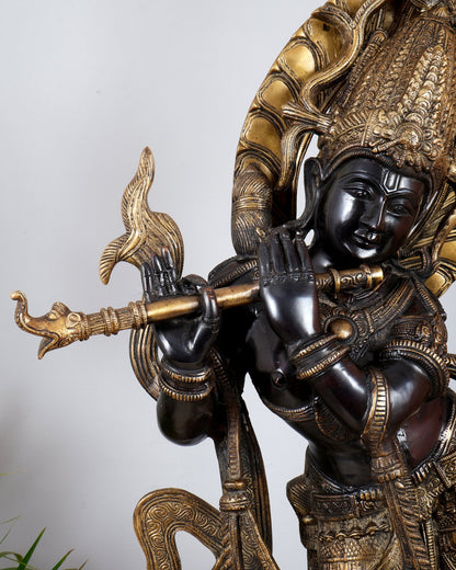 Lord Krishna Brass large Statue - 35 inch black tone - Budhshiv.com