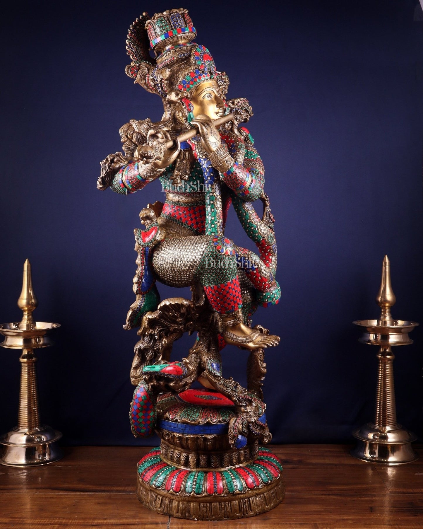 Lord Krishna Brass statue - 46 inch/3.75 feet large - Budhshiv.com