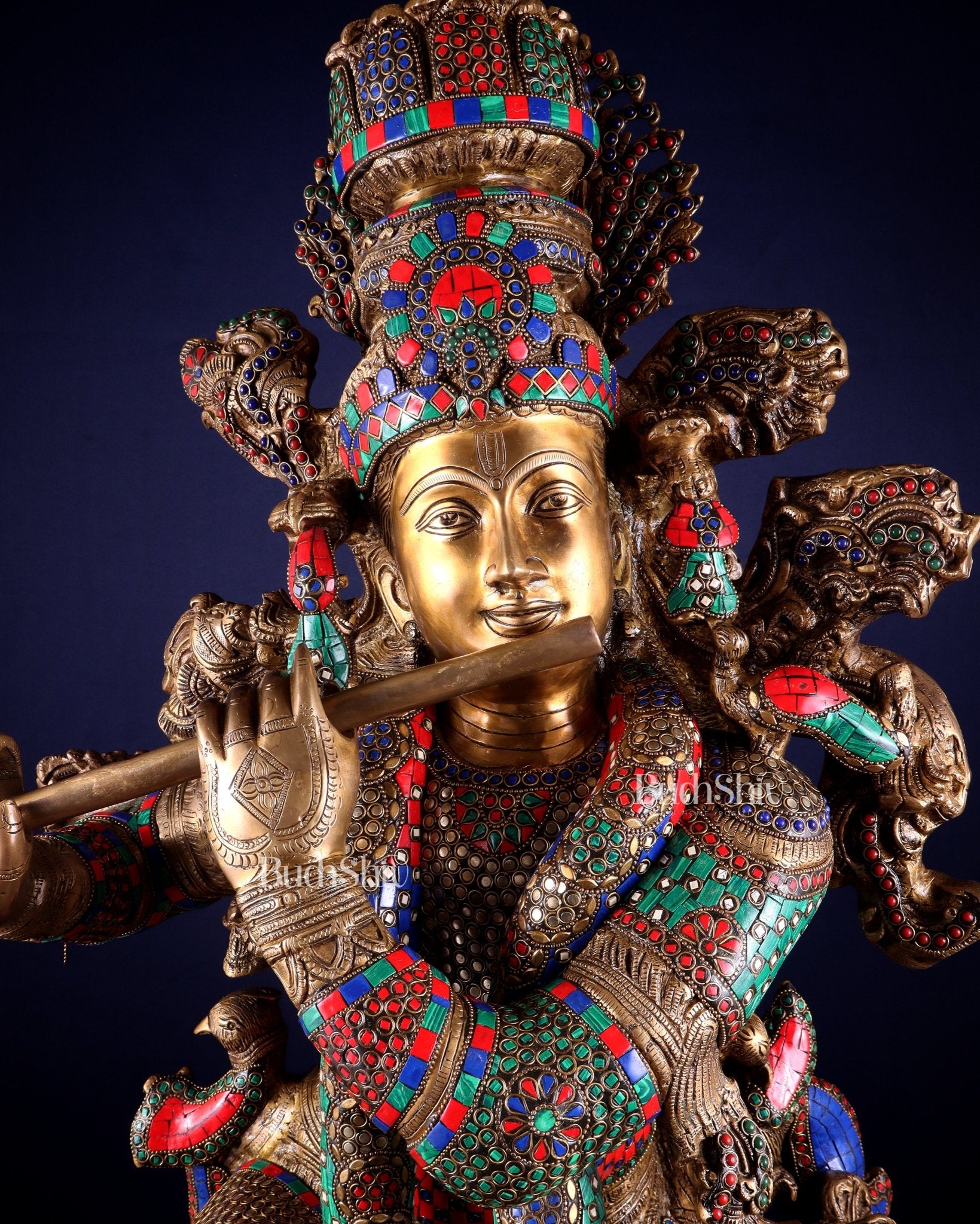 Lord Krishna Brass statue - 46 inch/3.75 feet large - Budhshiv.com